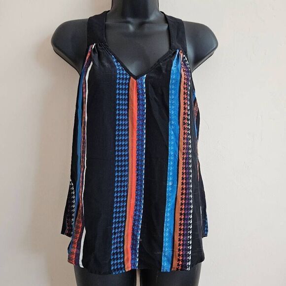 Trina Turk Silk Striped Houndstooth Tank Top - Picture 1 of 9
